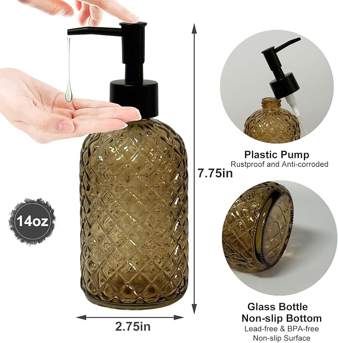Brown Glass Dish Soap Dispenser - Image 2