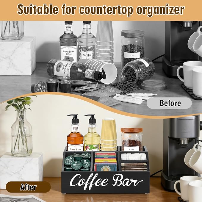 Coffee Station Organizer for Countertop, Wood Coffee Bar Organizer for - Image 3