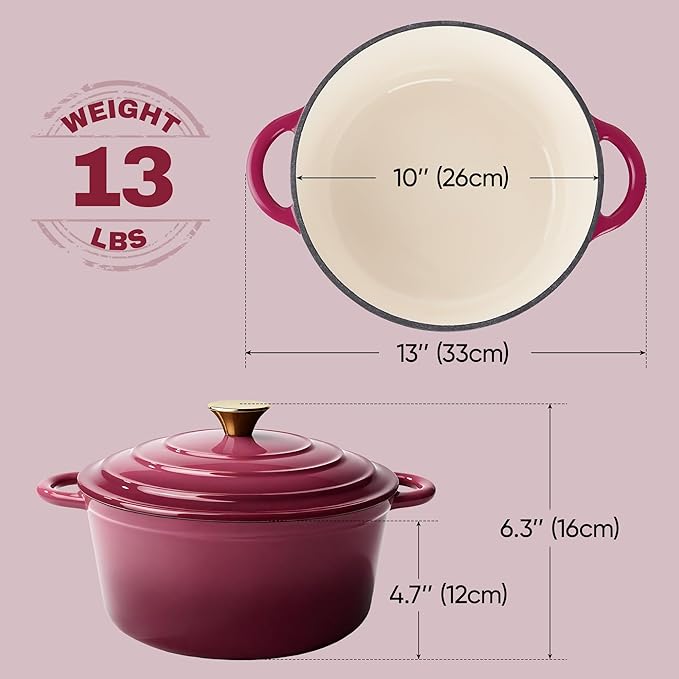 6 Quart Dutch Oven Pot with Lid, Non Stick Enameled Cast Iron Dutch Oven - Image 5