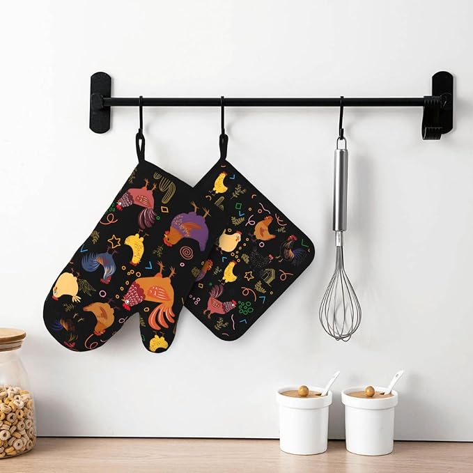 Chicken Silicone Oven Mitts Pan Mats Set of 2, Heat Resistant Gloves Potholder - Image 6