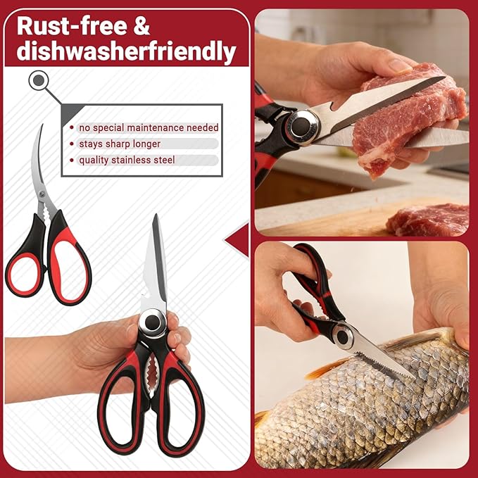 Kitchen Shears Set of 2, Heavy Duty Kitchen Scissors Seafood Scissors, - Image 4