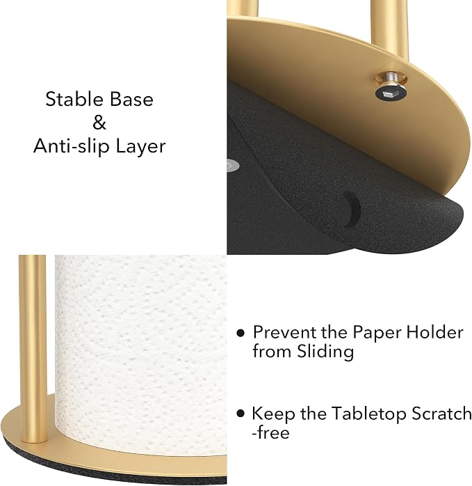 Paper Towel Holder Gold, Premium Stainless Steel Kitchen Roll Dispenser - Image 4