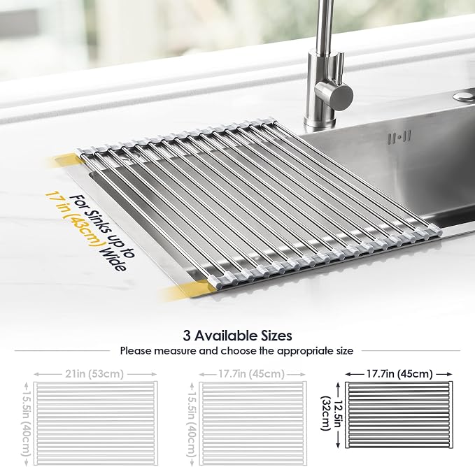 Tomorotec Stainless Steel Roll-Up Dish Drying Rack Marble Color Silicone Edges - Image 4