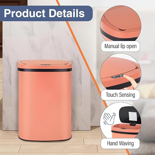 PayLessHere | 13 Gallon Stainless Steel Trash Can | Pink | Automatic Touchless - Image 3