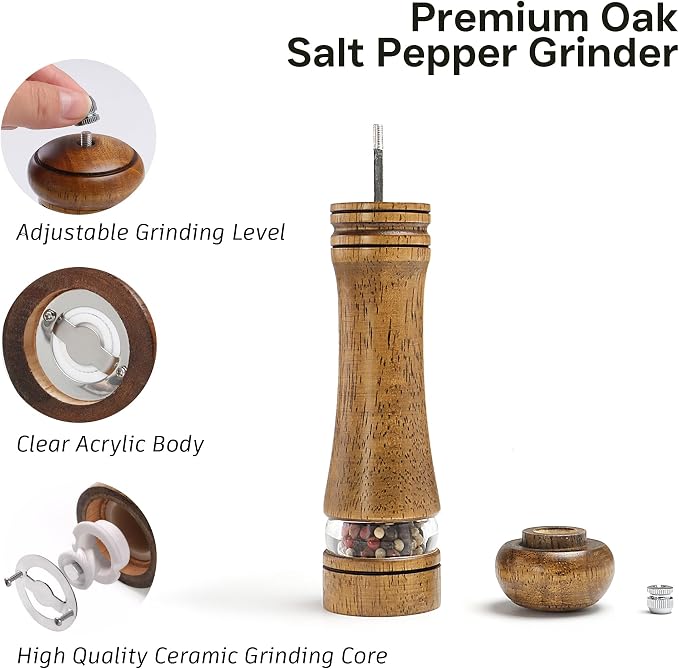 Wood Salt and Pepper Grinder, Salt Grinder and Pepper Mill, Oak Wood Shakers - Image 7