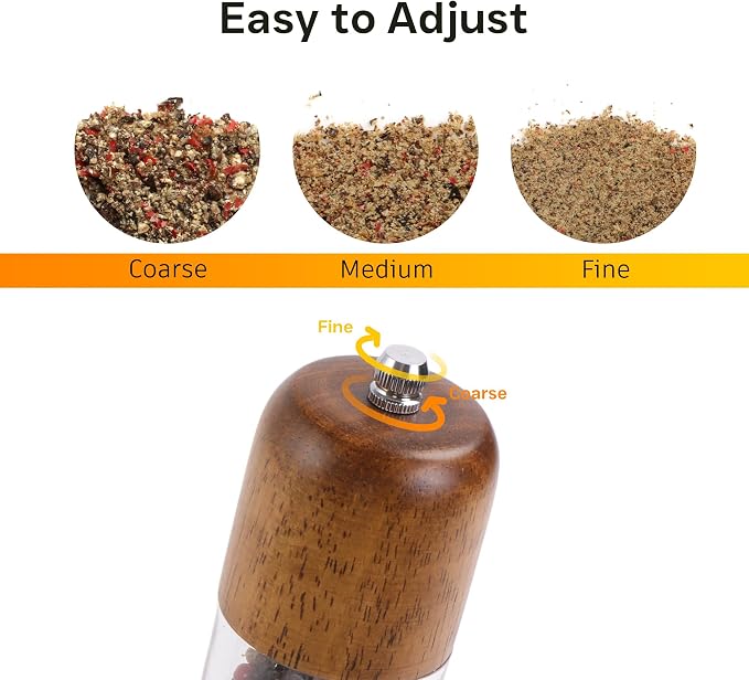 Wood Salt and Pepper Grinder, Manual Premium Acrylic Salt Grinder and Pepper - Image 3