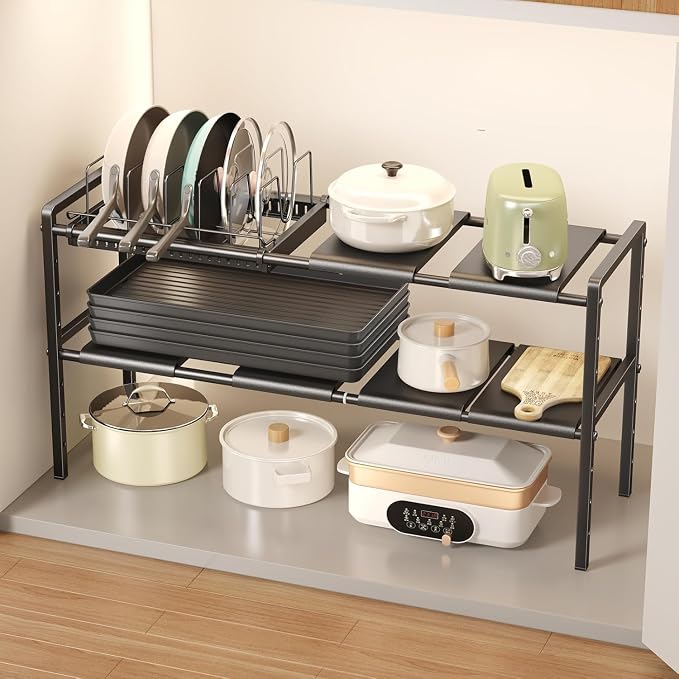 Mustorn Pots and Pans Organizer Under Cabinet, Expandable 2 Tier Under Sink by MUSTORN