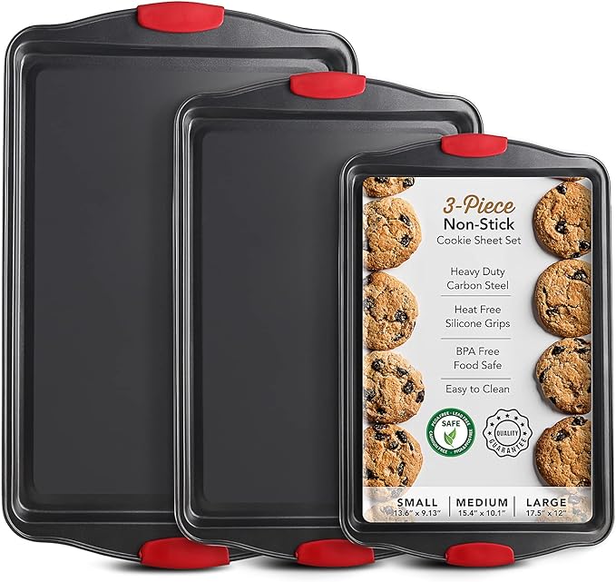 Baking Sheet Set, 3-Piece Cookie Sheet Set by Eatex