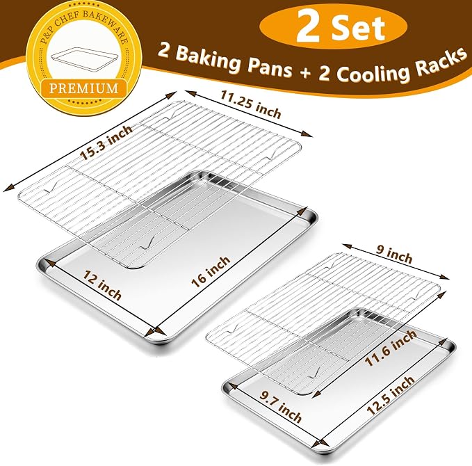 P&P CHEF 16 + 12.5 Inch Stainless Steel Baking Sheet - Image 2