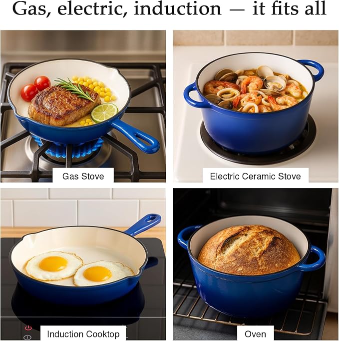 QuliMetal Nonstick Enameled Cast Iron Cookware Set, 4-Pcs Pots and Pans - Image 3
