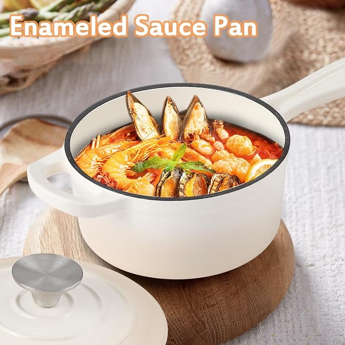 Enameled Cast Iron Sauce Pan, 1 Quart Enameled Saucepan - Image 7