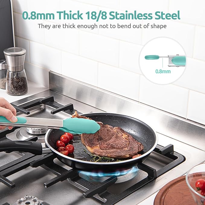 600ºF Heat Resistant Kitchen Tongs: U-Taste 9+12 inch Silicone Cooking Tong Set - Image 5