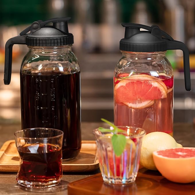 Glass Mason Jars Pitcher 64 Oz Pour Spout Lids & Handle Wide Mouth Airtight - Image 6