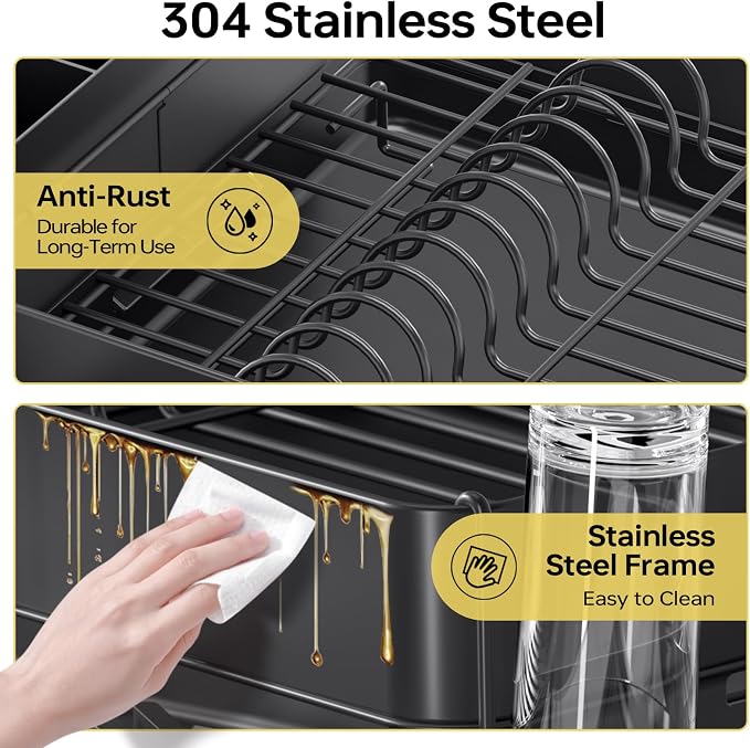 Urackify Dish Drying Rack for Kitchen Counter, 304 Stainless Steel Dish Rack - Image 4