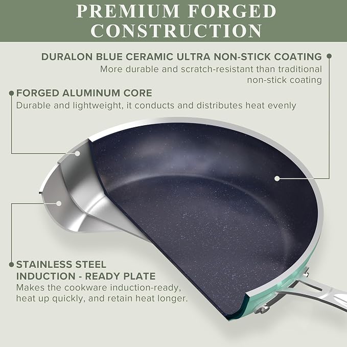 Nuwave Healthy Duralon Blue Ceramic Nonstick Cookware Set, Diamond Infused - Image 2
