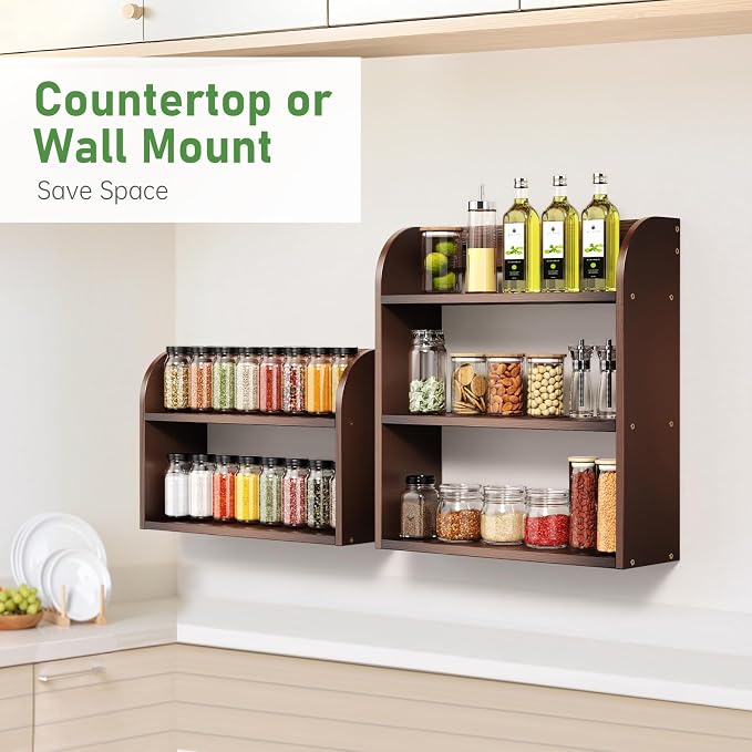 ROMGUAR CRAFT 3 Tier Bamboo Spice Rack, Countertop or Wall Mounting Wood Spice - Image 4