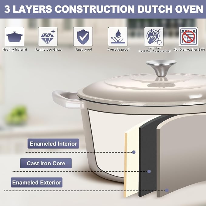 TeamFar Dutch Oven, 6QT Enameled Cast Iron Dutch Oven Cooking Pot - Image 4
