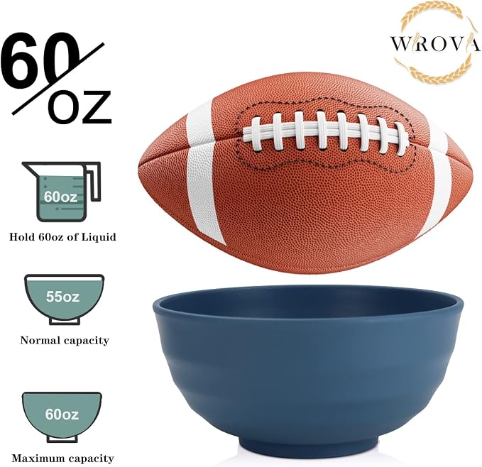 Wheat Straw Bowls Set 60 OZ Unbreakable Large Cereal Bowls Set of 6 Microwave - Image 3