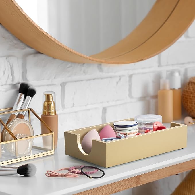Gold Napkin Holder for Bathroom, Wooden Guest Towel Holder Tray for Bathroom - Image 7