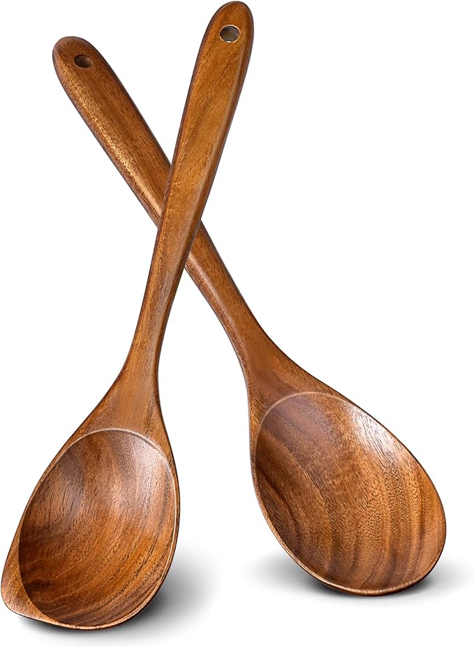 2Pcs Wooden Spoons for Cooking, Natural Premium Teak Wood Spoon & Corner Spoon by Unknown