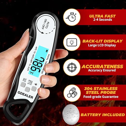 GDEALER Meat Thermometer Digital Instant Read Food Thermometer Waterproof - Image 2