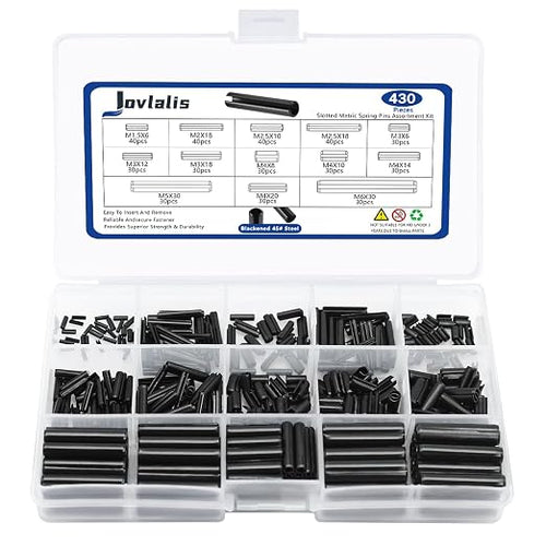 430 Pcs Roll Pin Set, Slotted Metric Spring Pins, Steel Split Expansion Pin by Jovlalis