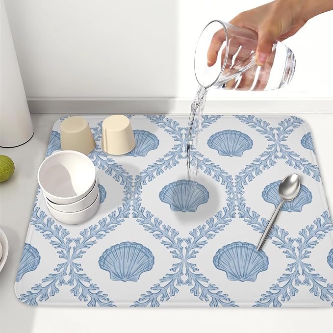 Summer Sea Shell Drying Mat 18x16 Inch, Light Blue Drying Mat - Image 6