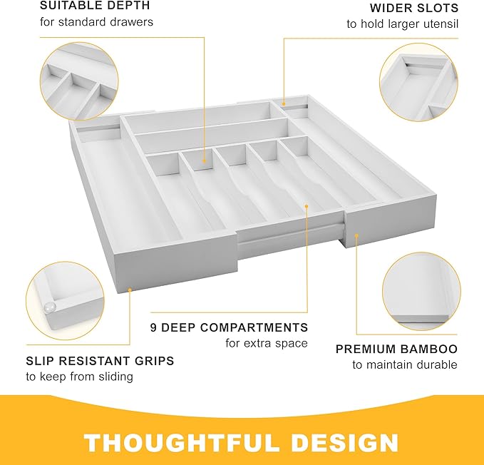 Large Premium Bamboo Silverware Organizer - Image 5