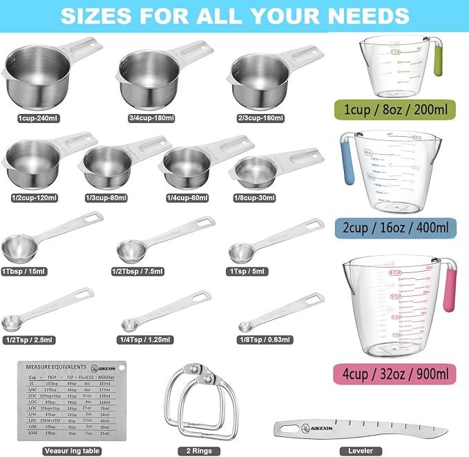 AIKEXIN 20-Piece Measuring Cups and Spoons Set, Nesting Stainless Steel - Image 9