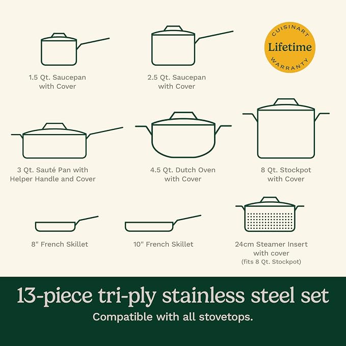 Cuisinart FCT-13 13-Piece Cookware Set French Classic Tri-Ply - Image 6