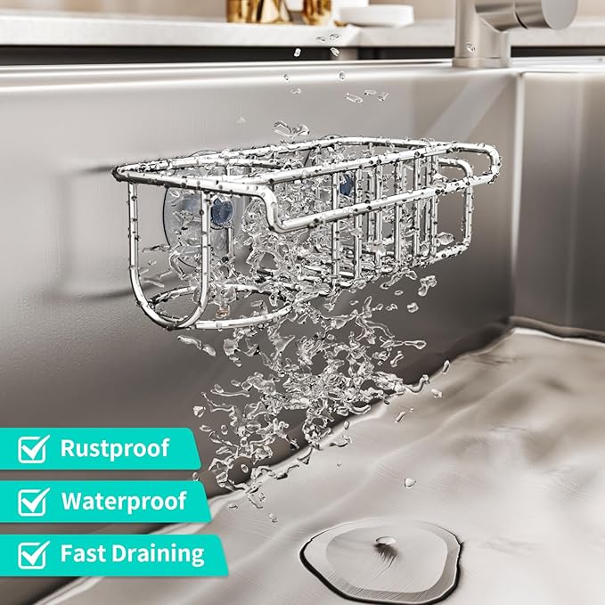 HapiRm 4 in 1 Sink Caddy Sponge Holder, SUS304 Stainless Steel Kitchen Brush - Image 4