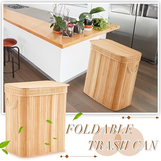 2 Pack 27 Gallon Bamboo Slim Trash Can - Image 4