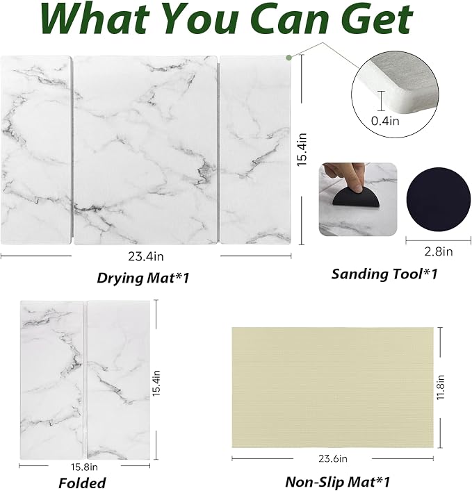 Large Stone Drying Mat for Kitchen Counter, Water-Absorbent Marble Diatomaceous - Image 3