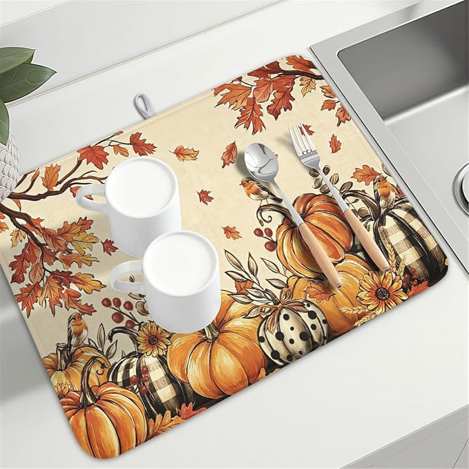 Fall Orange Pumpkin Dish Drying Mat - Image 8