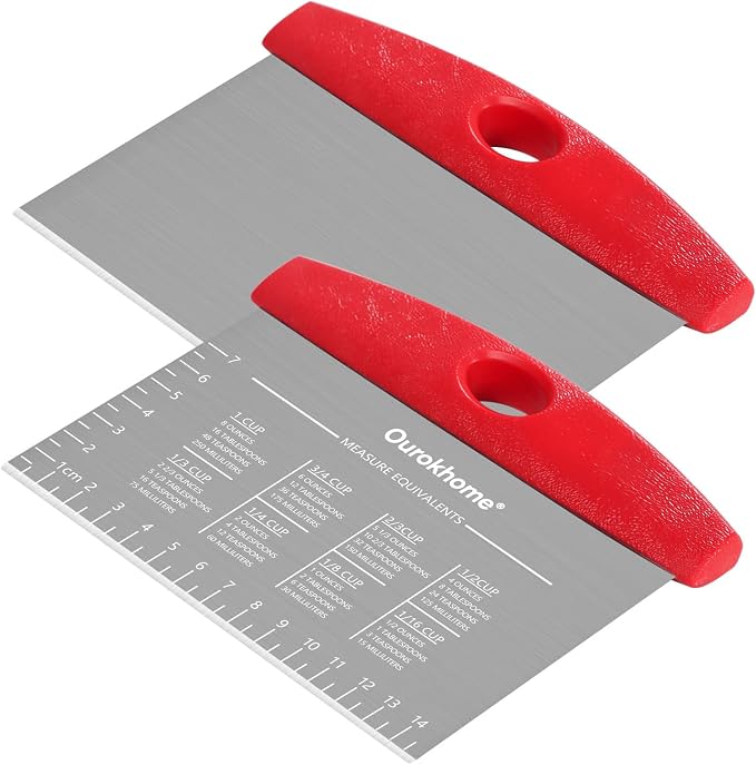 Ourokhome 2 Pack Bench Scraper Dough Cutter, Stainless Steel Dough Scraper by Ourokhome