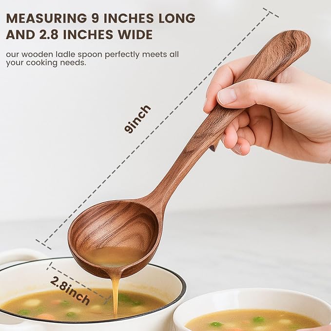 HANSGO Wooden Ladle for Cooking, Wooden Soup Spoons, Natural Teak Wood Serving - Image 6
