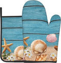 Coastal Oven Mitts and Pot Holders Sets Navy Blue Wooden Starfish Seashell Oven by DZGlobal