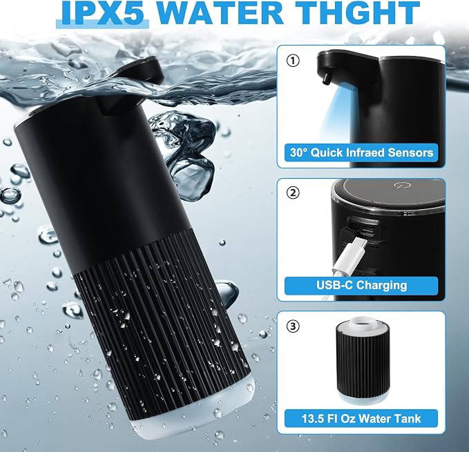 RYTOXILO Automatic Soap Dispenser, 2 Pack Black and White Touchless Liquid Soap - Image 4