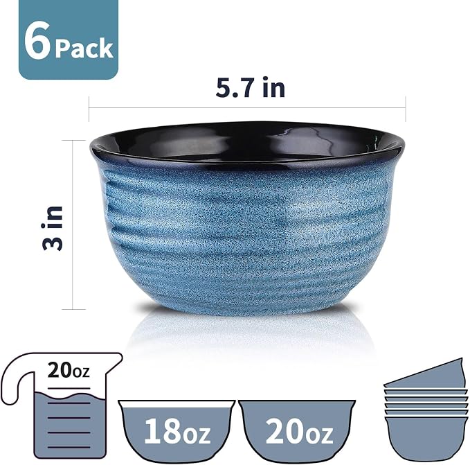 Hasense Cereal Bowl Set of 6, 20 Ounces Ceramic Soup Bowls Set - Image 5