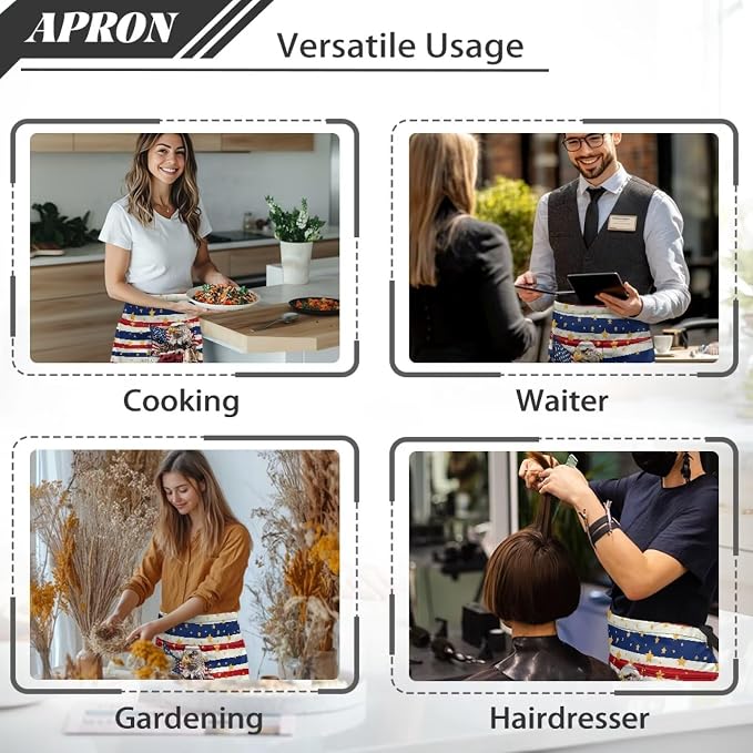 Server Apron with 3 Pockets, Waterproof Oil Waitress Waiter Half Apron - Image 5