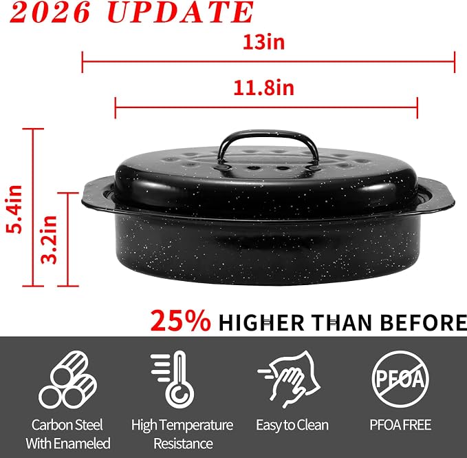 13” Granite Roasting Pan, Enameled Oval Roasting Pan - Image 2