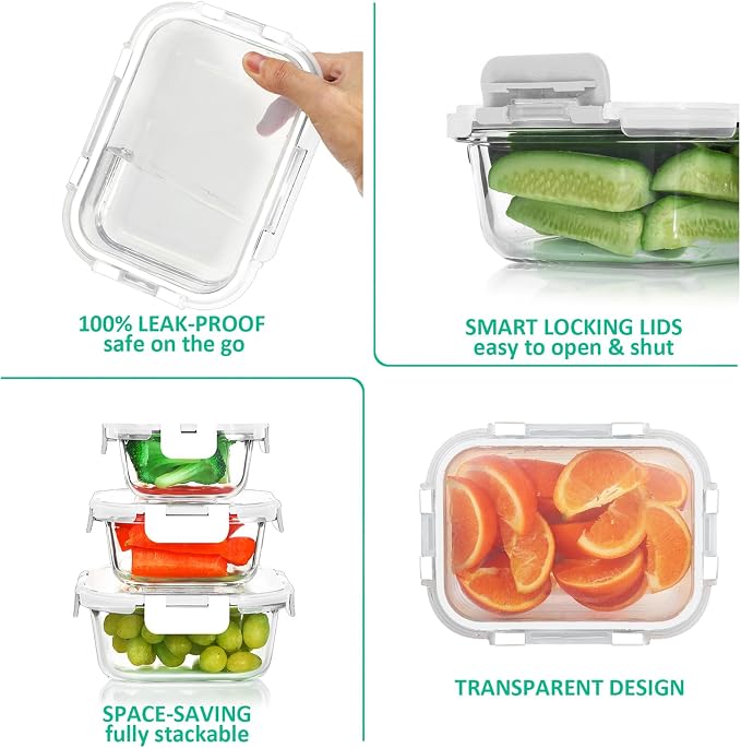 KOMUEE 24 Pieces Glass Food Storage Containers Set, Meal Prep Containers - Image 3