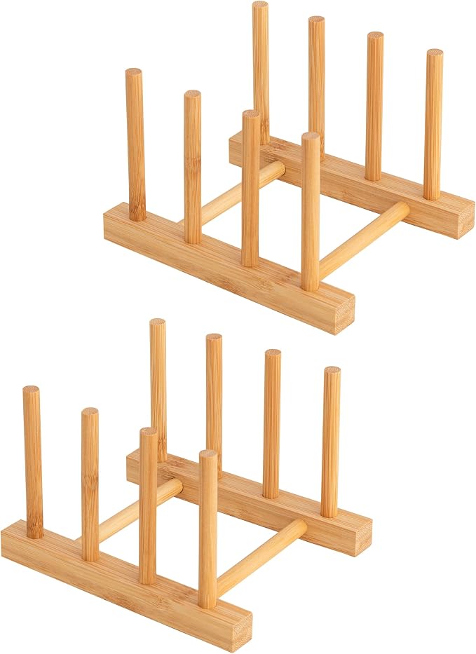 HBlife 2pcs Bamboo Dish Plate Bowl Cup Book Pot Lid Cutting Board Drying Rack by HBlife