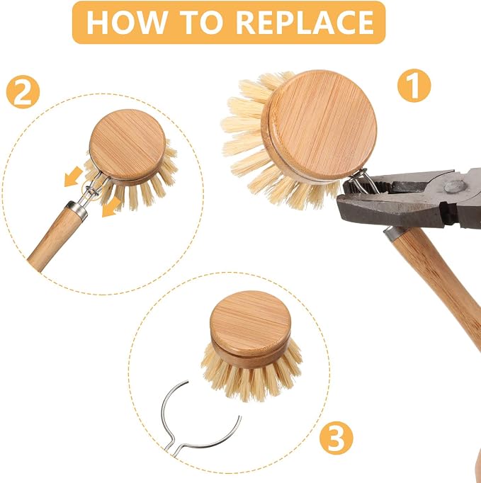 Patelai 8 Pieces Wooden Kitchen Dish Brush Include Bamboo Scrub Cleaning Brush - Image 5
