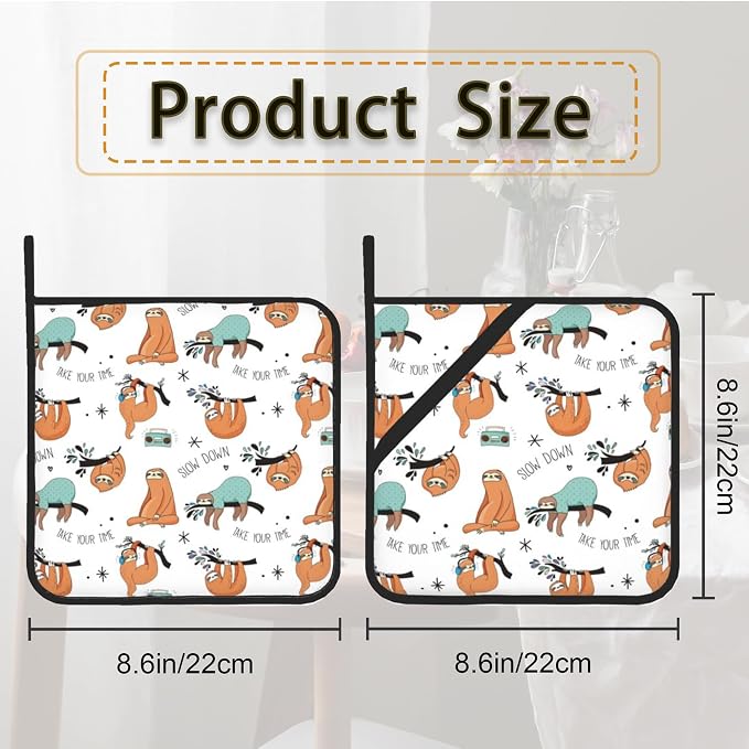 Funny Sloth Pot Holder Set of 2, Heat Resistant Potholders Oven Hot Pads - Image 2