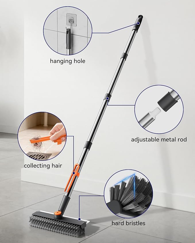 Small Floor Scrub Brush with Length Adjustable Long Handle, 3 in 1 Heavy-Duty - Image 5