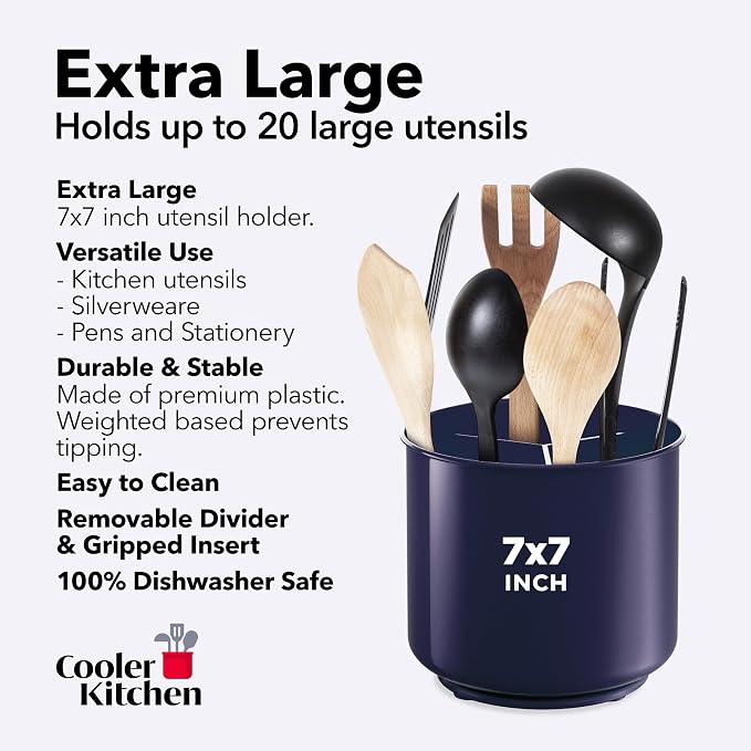Cooler Kitchen Jumbo Plastic Rotating Extra Large Utensil Holder Crock - Image 5