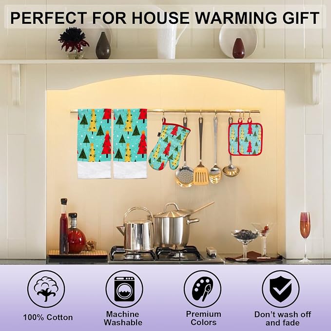 Oven Mitts and Potholders Dish Towles Set 100% Cotton - Image 6
