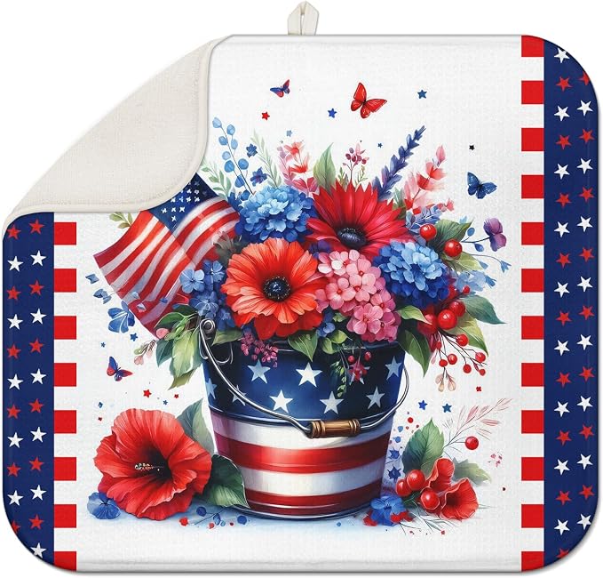 4th of July Large Dish Drying Mat by Scritism