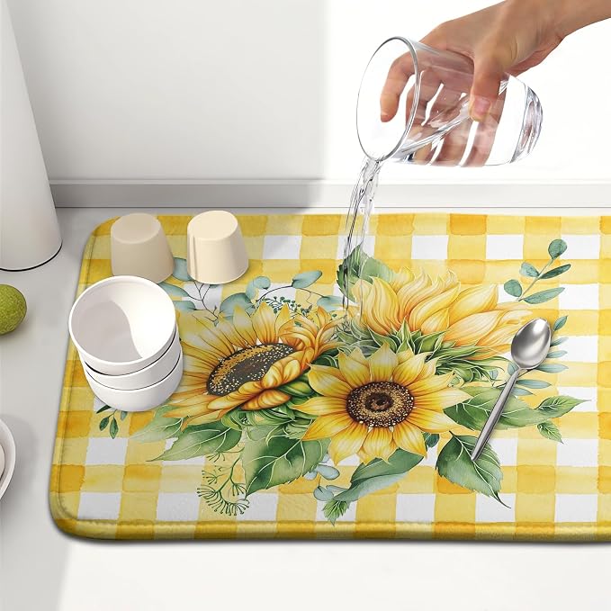 Spring Summer Dish Drying Mat 16x18 Inch Absorbent Reversible Sunflower Drying - Image 6